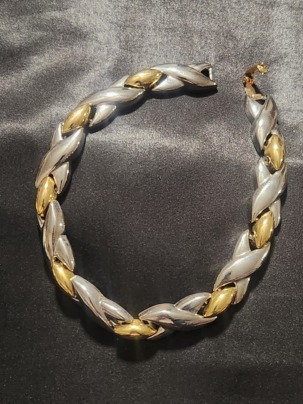 Vintage Two Tone X Oval Link Bracelet Unisex